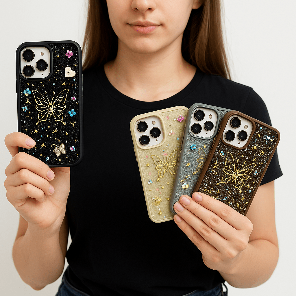 جراب iPhone من السيليكون الناعم بتصميم فراشة لامعة ثلاثية الأبعاد وأحجار الراين